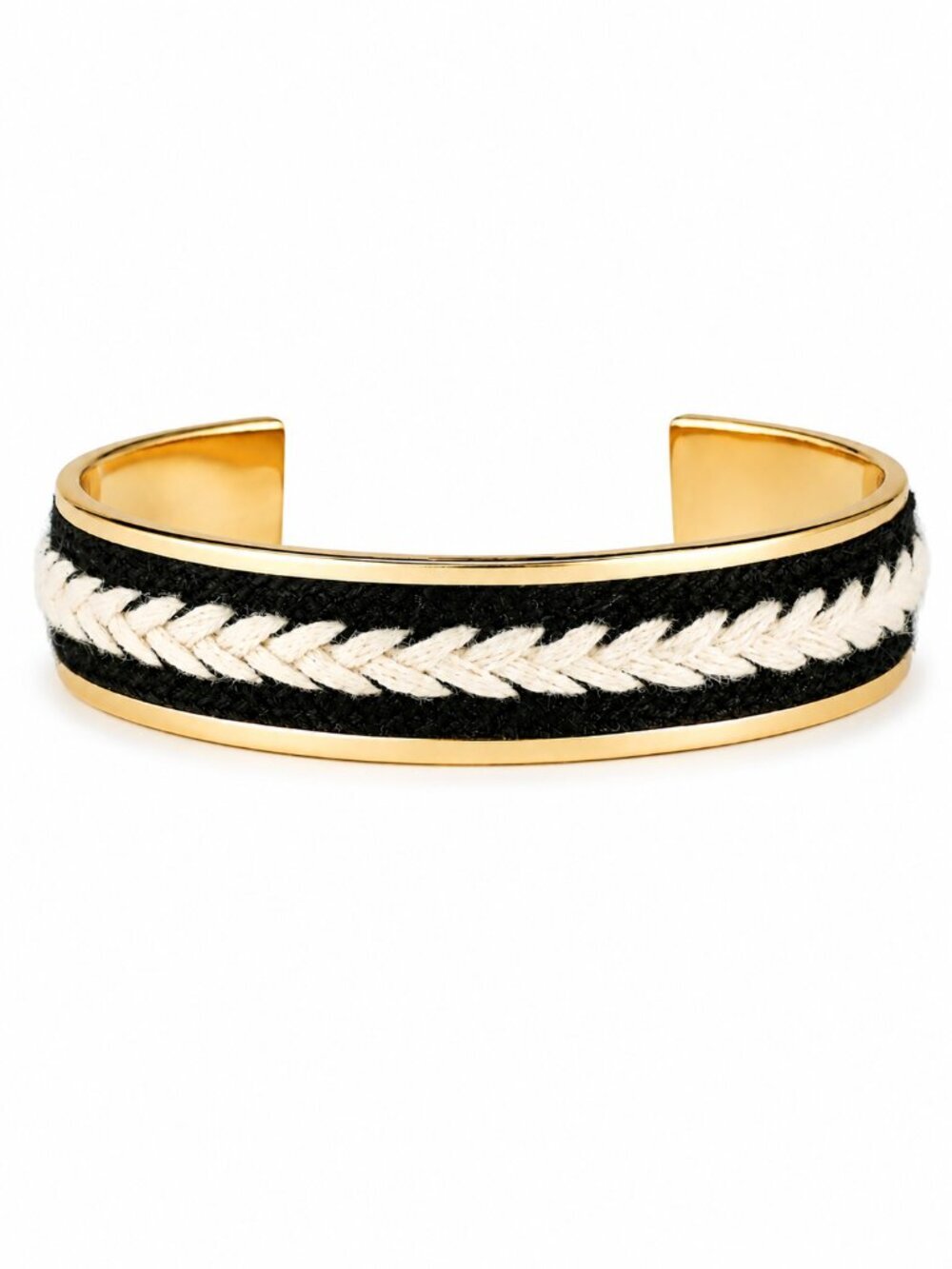 Stella & Dot Illuminate Cuff Bracelet Black Cream Braided Woven Detail